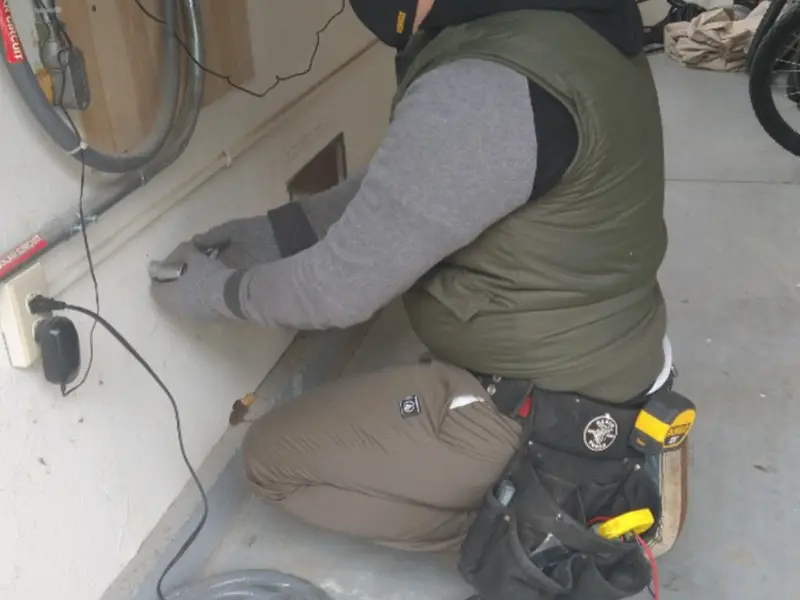 Electrician performing outlet wiring in a McSherrystown garage